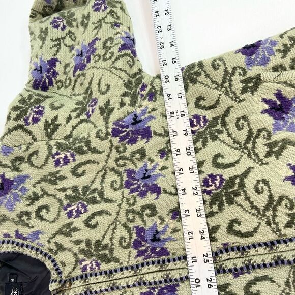 Icelandic Design Jacket Womens Medium Floral Full Zip Wool knit Bomber Sweater - Picture 6 of 10